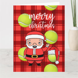 Tarjeta Navidad de tenis con Papá Noel de pelota de tenis 