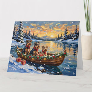 Tarjeta Navidad del Airedale Terrier en Barco