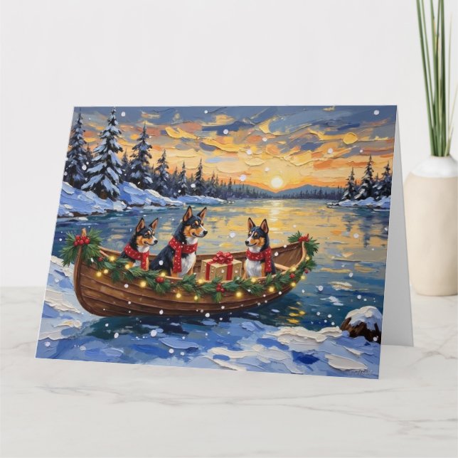 Tarjeta Navidad del barco de Basenji (Anverso)
