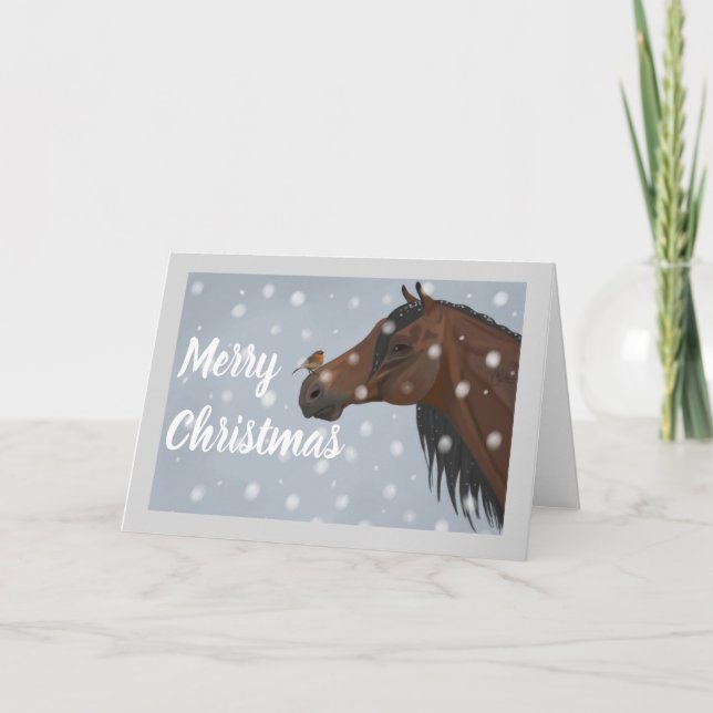 Tarjeta Navidad del caballo y del petirrojo (Anverso)