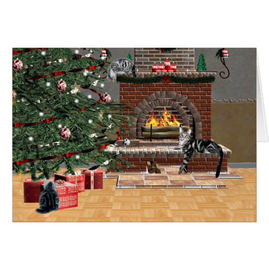 Tarjeta Navidad del gato de Tabby