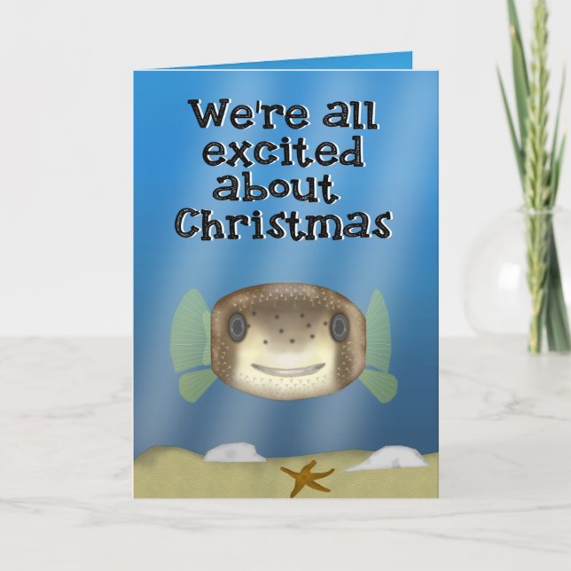 Tarjeta Navidad del puerco espín de un pescado del fumador (Anverso)