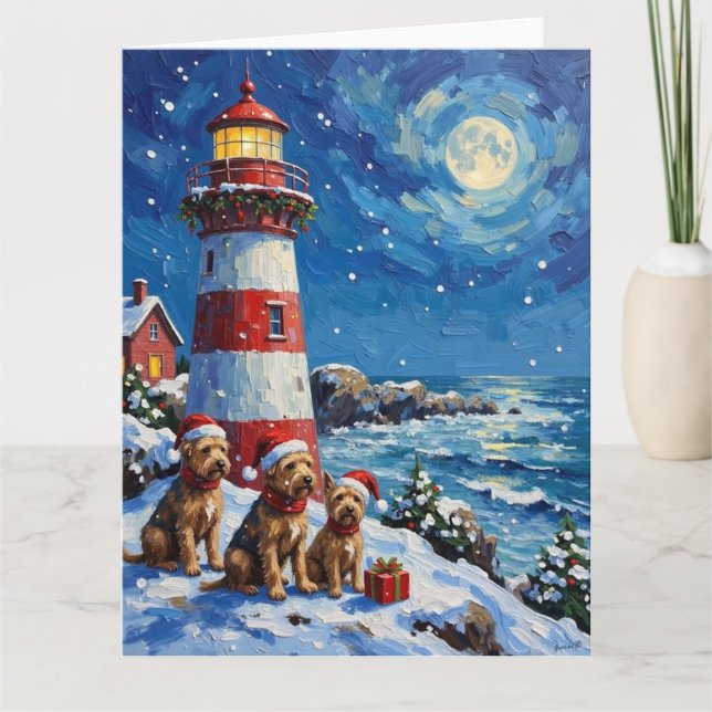 Tarjeta Navidad del Terrier Escocés con Faro (Anverso)