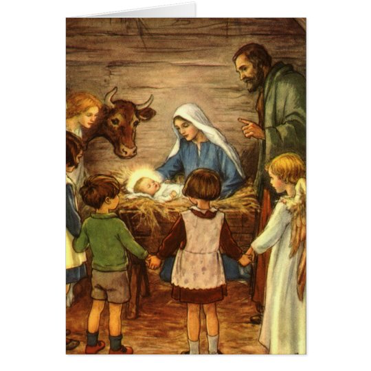 Tarjeta Navidad del vintage, bebé religioso Jesús de la