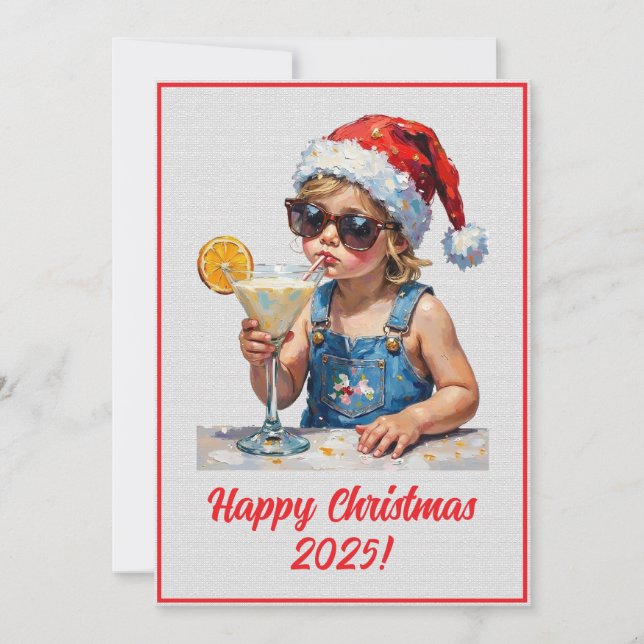 Tarjeta Navidad Digital Personalizada Bebé Bebiendo Leche  (Anverso)