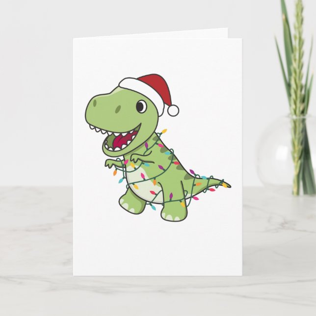 Tarjeta Navidad Dinosaurio Nieve Invierno T-Rex Dino (Anverso)