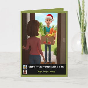 Tarjeta Navidad divertida con temática de verduras