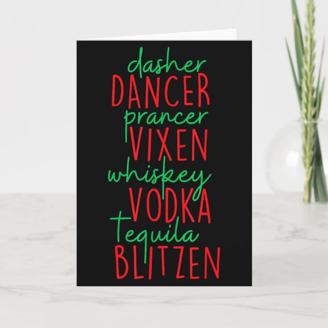 Tarjeta Navidad Divertida Dasher Bailarín Prancer Vixen Bi (Anverso)