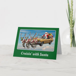 Tarjeta Navidad divertida en el convertible de Papá Noel