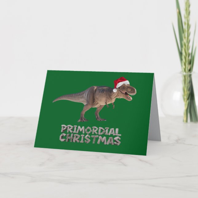 Tarjeta Navidad divertida T-Rex festivo  (Anverso)