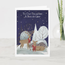 Tarjeta Navidad Dos Ciervos Escena de Nieve Personalizada