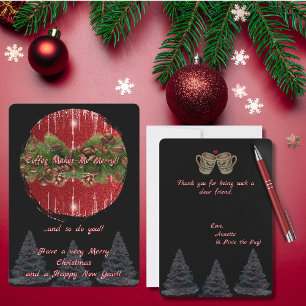 Tarjeta Navidad "El Café Me Hace Alegre" Negro y Rojo
