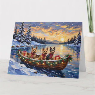 Tarjeta Navidad en Barco con Australian Terrier