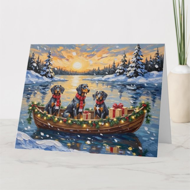 Tarjeta Navidad en Barco con Bluetick Coonhound Fiesta (Anverso)