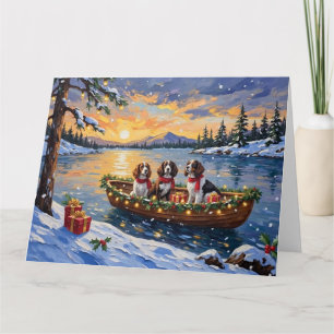 Tarjeta Navidad en Barco con Brittany Spaniel