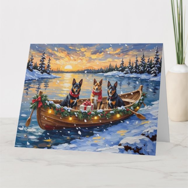 Tarjeta Navidad en Barco con Malinois Belga (Anverso)