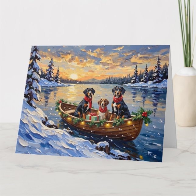 Tarjeta Navidad en Barco con Treeing Walker Coonhound Fest (Anverso)