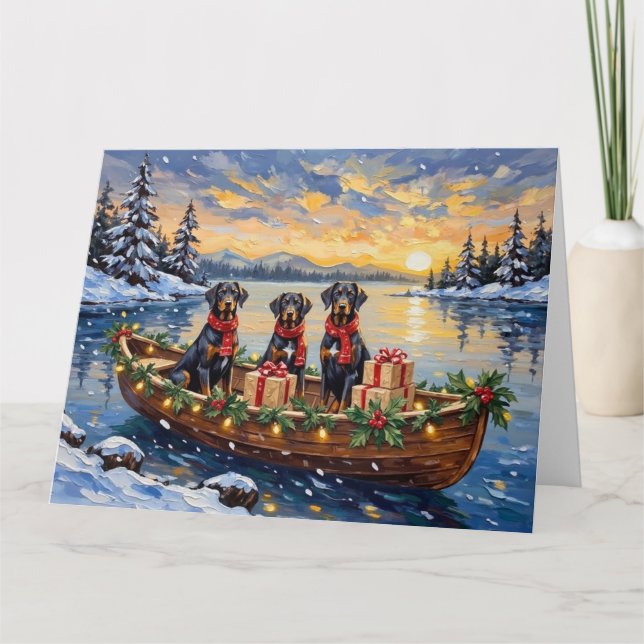 Tarjeta Navidad en Barco con Weimaraner (Anverso)