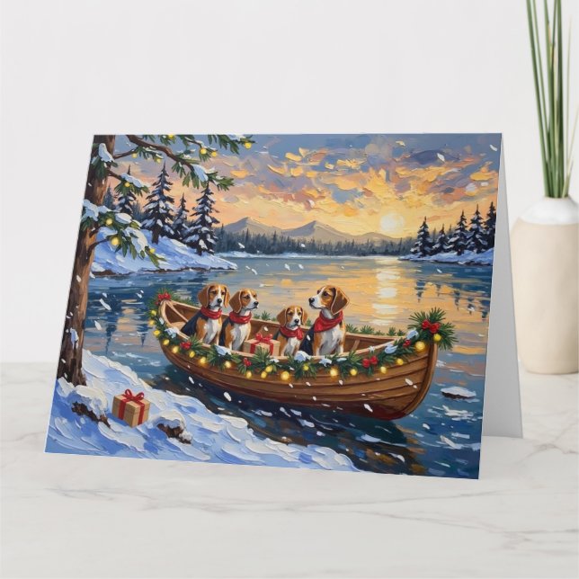 Tarjeta Navidad en Barco de Beagle Fiesta (Anverso)