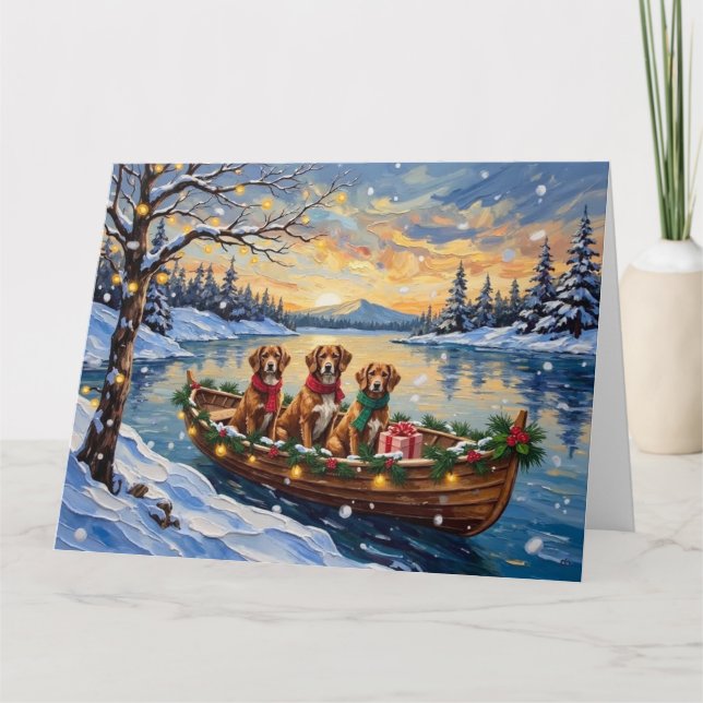Tarjeta Navidad en Barco Vizsla Fiesta (Anverso)