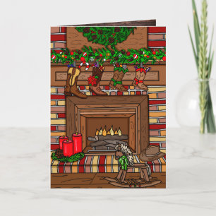 Tarjeta Navidad en el campo   Calcetines de botas de vaque