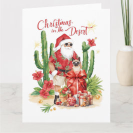 Tarjeta Navidad en el desierto con Cactus Santa Claus 
