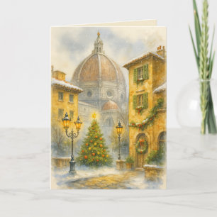 Tarjeta Navidad en Florencia Italia Acuarela en Lienzo 