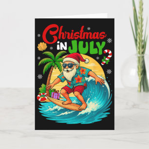 Tarjeta Navidad En Julio Hawaii Santa Surfing Verano Playa