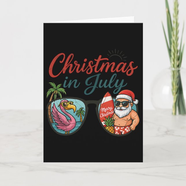 Tarjeta Navidad En Julio Sungles Santa Flamingo Verano Va (Anverso)