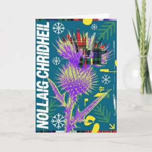 Tarjeta Navidad escocesa vanguardista de alta tensión