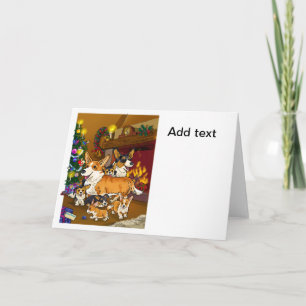 Tarjeta Navidad familiar de adorable Corgi