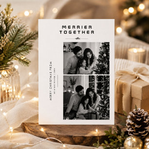Tarjeta Navidad Familiar Dos Fotos Limpias Más Feliz Junto
