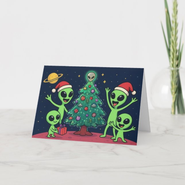 Tarjeta Navidad familiar extraterrestre (Anverso)