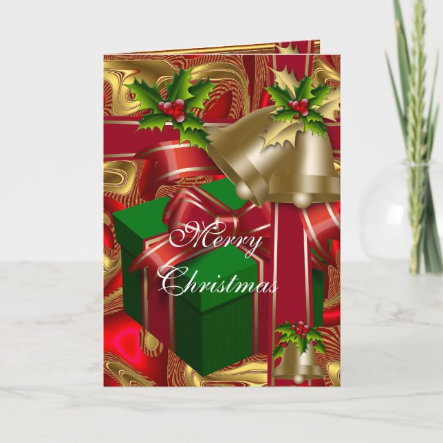 Tarjeta Navidad Feliz Navidad Rojo Dorado Verde (Anverso)