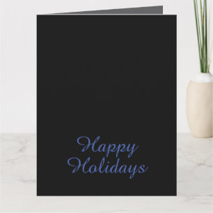Tarjeta Navidad Feliz Negro y Azul Neutral Liso Elegante