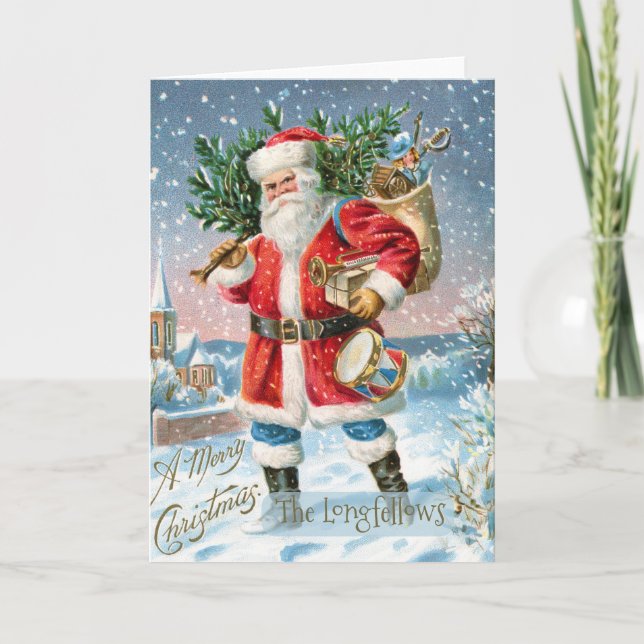 Tarjeta Navidad Feliz Santa Antiguo  (Anverso)