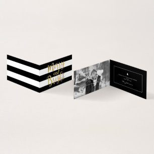 Tarjeta Navidad "feliz y brillante" de la raya negra y