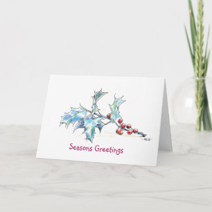 Tarjeta Navidad Festiva de Bayas de Acebo