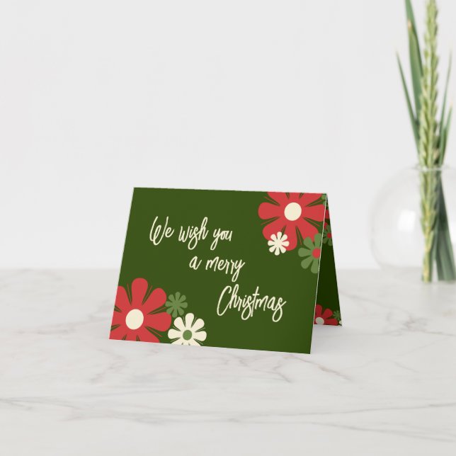 Tarjeta Navidad floral retro personalizada sin foto (Anverso)