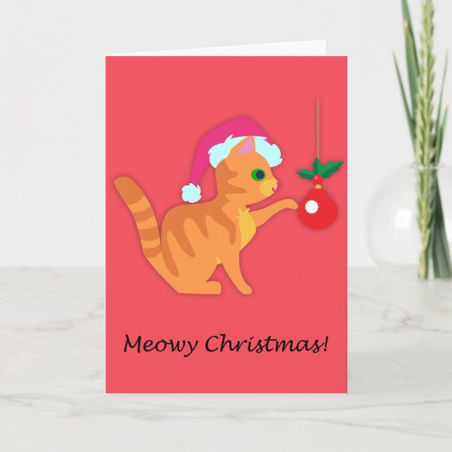 Tarjeta Navidad Gatito Naranja Adorable (Anverso)