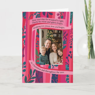 Tarjeta Navidad Gráfica Moderna Foto con Raya Rosa y Roja