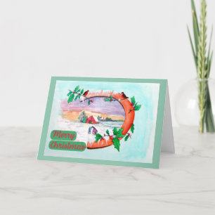 Tarjeta Navidad Granero Herradura Estilo Antiguo