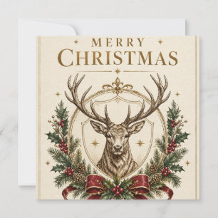Tarjeta Navidad heráldica elegante, cresta de ciervo y ace