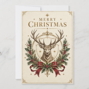Tarjeta Navidad heráldica elegante, cresta de ciervo y ace