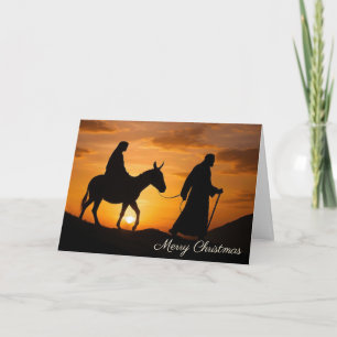 Tarjeta Navidad José y María en un burro