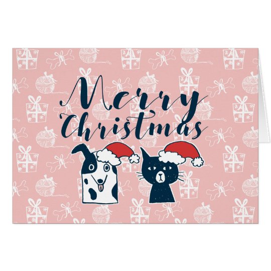 Tarjeta Navidad lindo del ejemplo del perro y del gato de