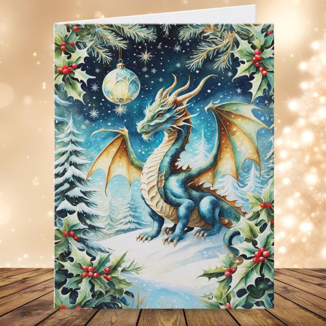 Tarjeta Navidad Mágica del Dragón con Acebo (Subido por el creador)