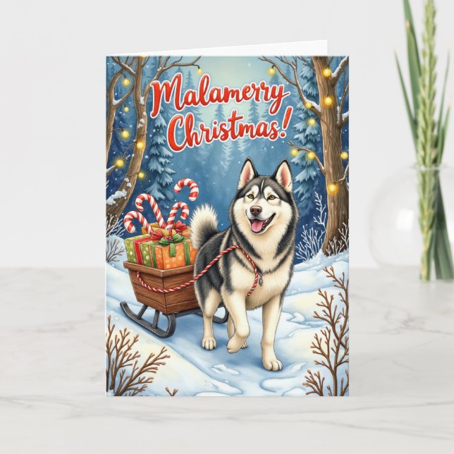 Tarjeta Navidad Malamerry – Malamute de Alaska Navideño (Anverso)