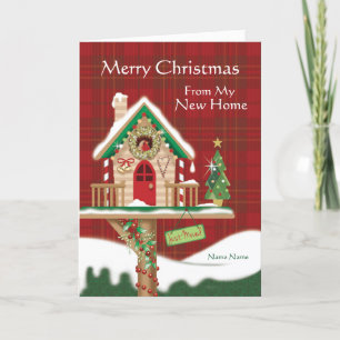 Tarjeta Navidad, me he movido, Birdhouse lindo
