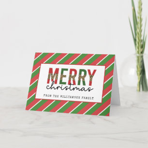 Tarjeta Navidad Moderna Estampado de Leopardo Rojo Verde R